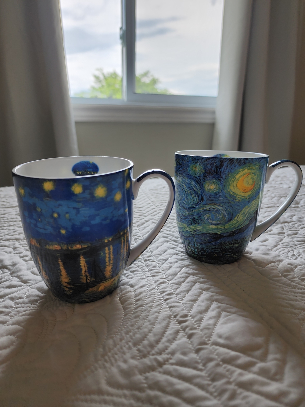 Starry Night By Van Gogh On  McIntosh Bone China Coffee Mug - Blue - Set of 2